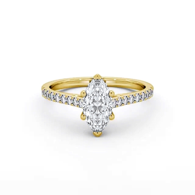 Marquise Diamond Engagement Ring 18K Yellow Gold Solitaire With Side Stones - Nayla ENMA18_YG_HAND