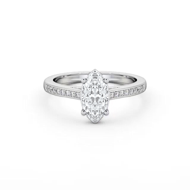 Marquise Diamond Engagement Ring 18K White Gold Solitaire With Side Stones - Tiaran ENMA21S_WG_HAND