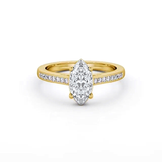 Marquise Diamond Engagement Ring 18K Yellow Gold Solitaire With Side Stones - Tiaran ENMA21S_YG_HAND