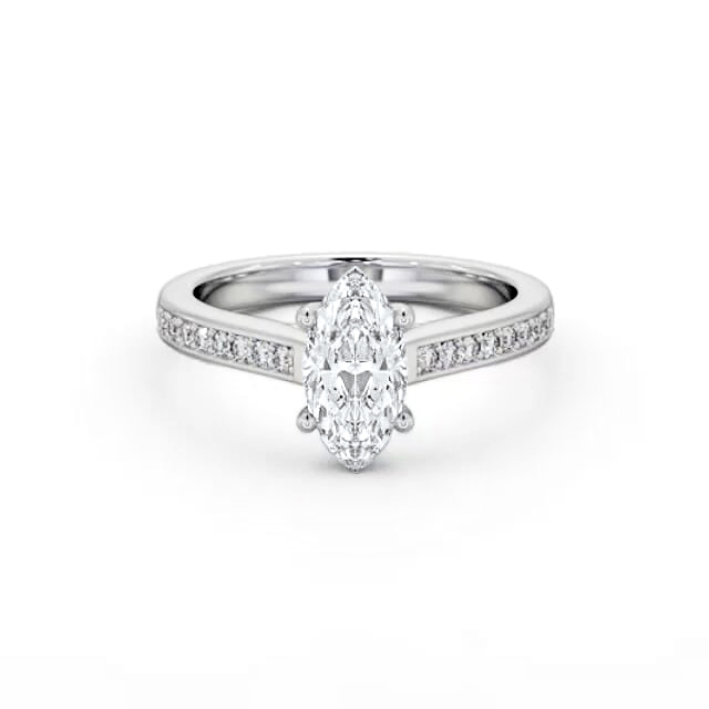 Marquise Diamond Engagement Ring Palladium Solitaire With Side Stones - Jamison ENMA22S_WG_HAND