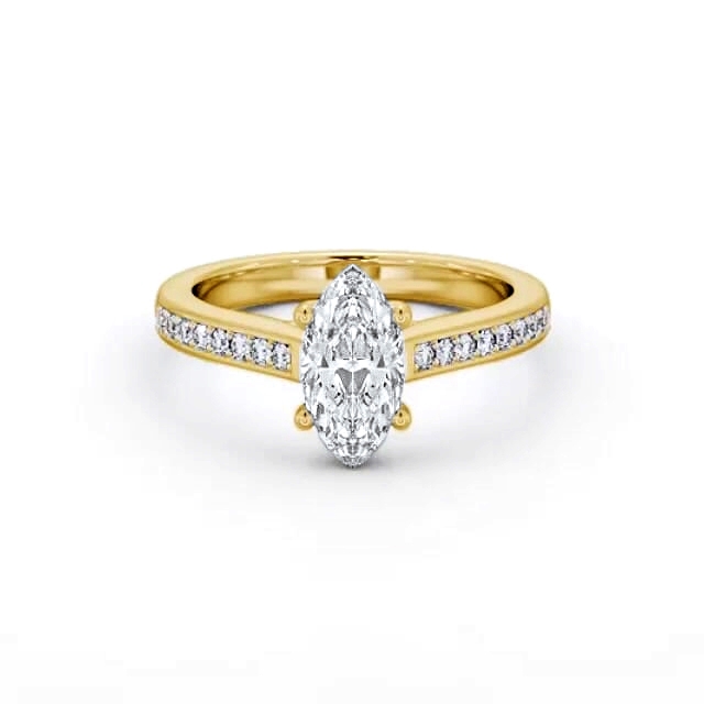 Marquise Diamond Engagement Ring 18K Yellow Gold Solitaire With Side Stones - Jamison ENMA22S_YG_HAND