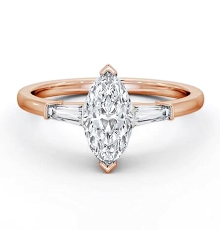 Marquise Ring 18K Rose Gold Solitaire Tapered Baguette Side Stones ENMA23S_RG_THUMB1