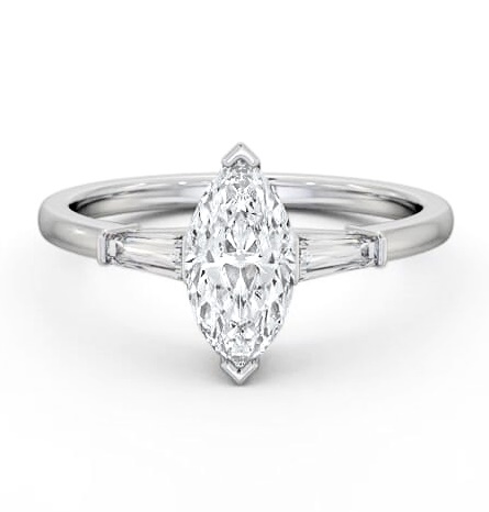 Marquise Diamond Engagement Ring 18K White Gold Solitaire with Tapered Baguette Side Stones ENMA23S_WG_THUMB2 