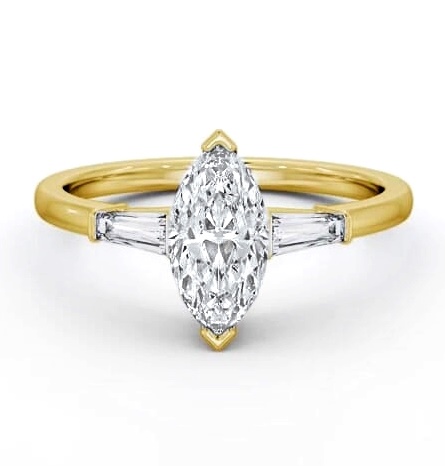 Marquise Ring 9K Yellow Gold Solitaire Tapered Baguette Side Stones ENMA23S_YG_THUMB1