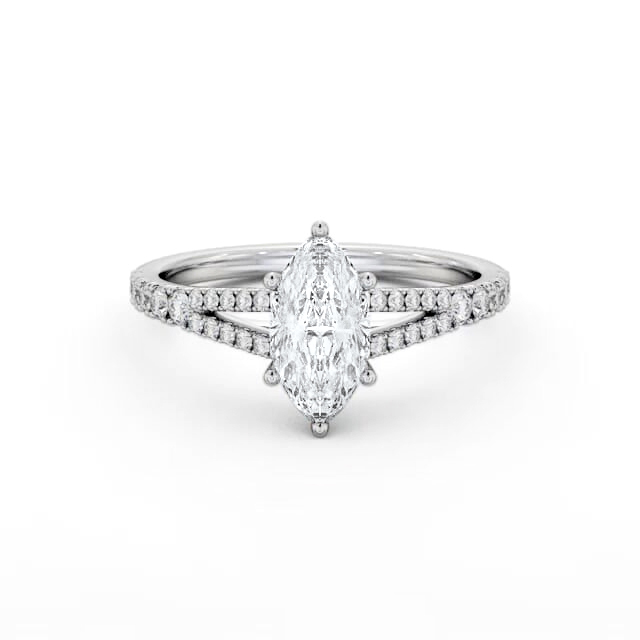 Marquise Diamond Engagement Ring 18K White Gold Solitaire With Side Stones - Josefina ENMA24S_WG_HAND