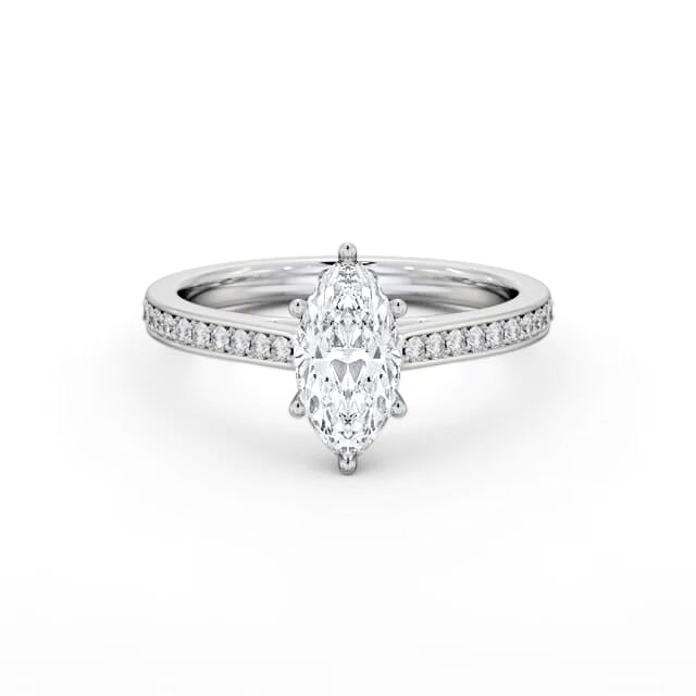 Marquise Diamond Engagement Ring 18K White Gold Solitaire With Side Stones - Sabine ENMA25S_WG_HAND