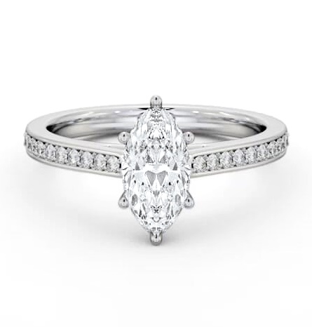 Marquise Diamond 6 Prong Engagement Ring 18K White Gold Solitaire with Channel Set Side Stones ENMA25S_WG_THUMB2 