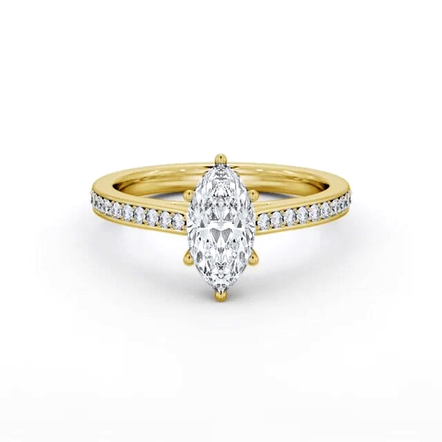 Marquise Diamond Engagement Ring 18K Yellow Gold Solitaire With Side Stones - Sabine ENMA25S_YG_HAND