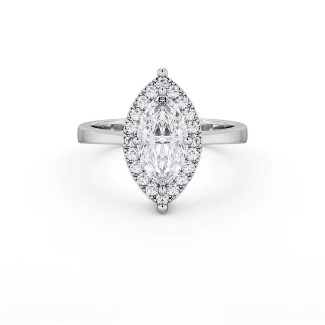 Halo Marquise Diamond Engagement Ring 18K White Gold - Brenna ENMA26_WG_HAND