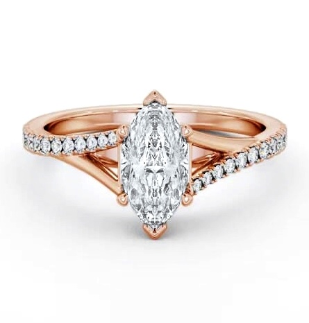 Marquise Ring 9K Rose Gold Solitaire with Offset Side Stones ENMA26S_RG_THUMB1