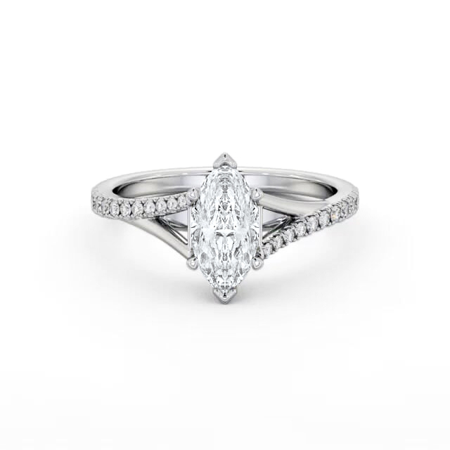 Marquise Diamond Engagement Ring 18K White Gold Solitaire With Side Stones - Mayar ENMA26S_WG_HAND