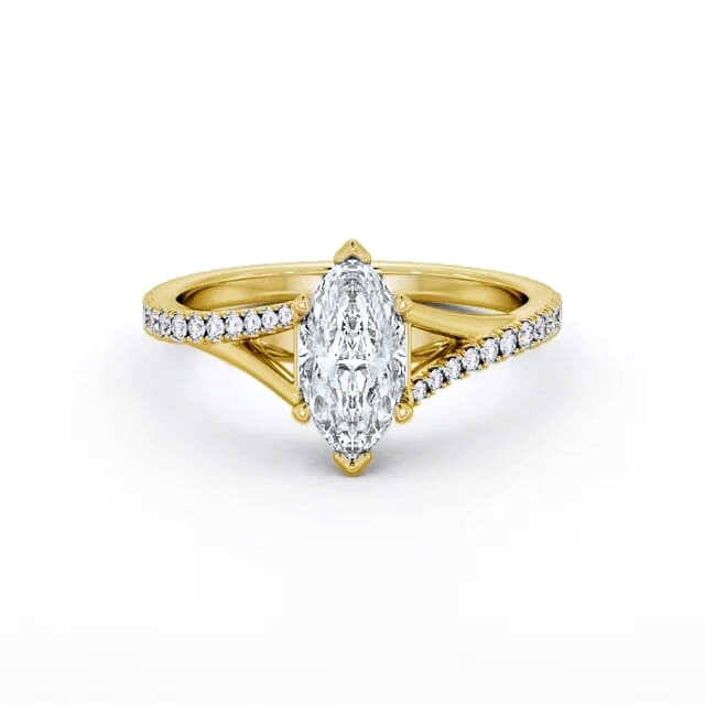 Marquise Diamond Engagement Ring 18K Yellow Gold Solitaire With Side Stones - Mayar ENMA26S_YG_HAND