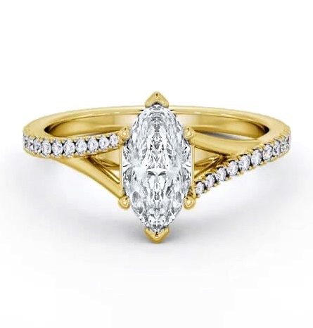 Marquise Ring 9K Yellow Gold Solitaire with Offset Side Stones ENMA26S_YG_THUMB2 