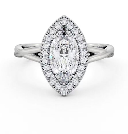 Halo Marquise Diamond Crossover Band Engagement Ring 18K White Gold ENMA27_WG_THUMB2 