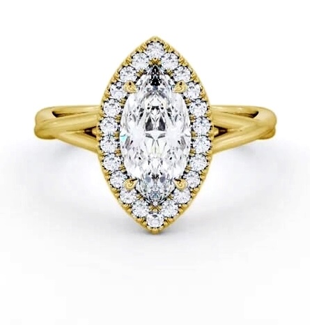 Halo Marquise Diamond Crossover Band Engagement Ring 18K Yellow Gold ENMA27_YG_THUMB1