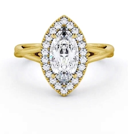 Halo Marquise Diamond Crossover Band Engagement Ring 18K Yellow Gold ENMA27_YG_THUMB2 