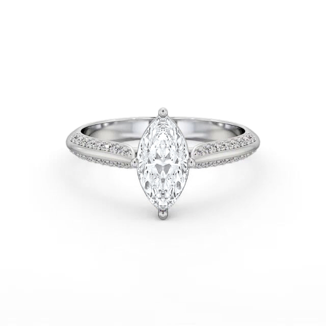 Marquise Diamond Engagement Ring 18K White Gold Solitaire With Side Stones - Layah ENMA27S_WG_HAND