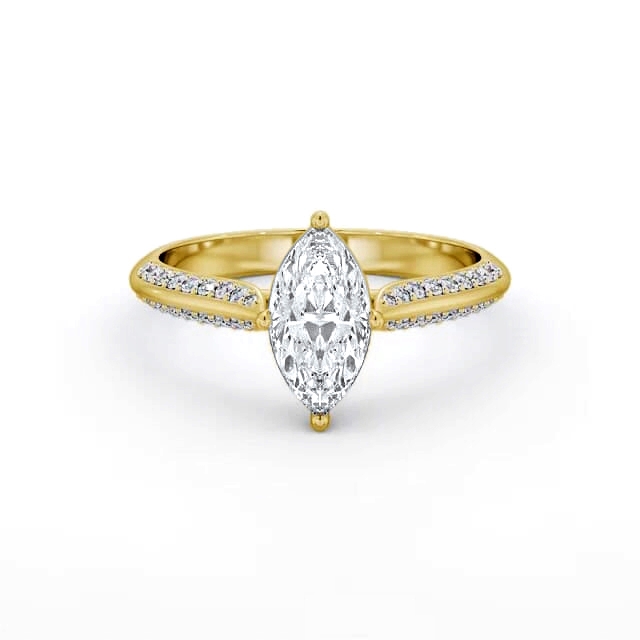 Marquise Diamond Engagement Ring 18K Yellow Gold Solitaire With Side Stones - Layah ENMA27S_YG_HAND