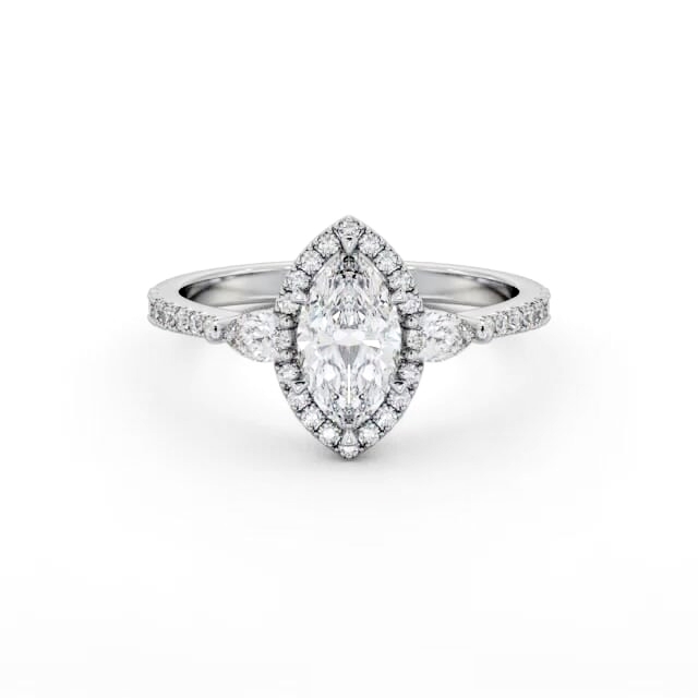 Halo Marquise Diamond Engagement Ring 18K White Gold - Lanaya ENMA35_WG_HAND