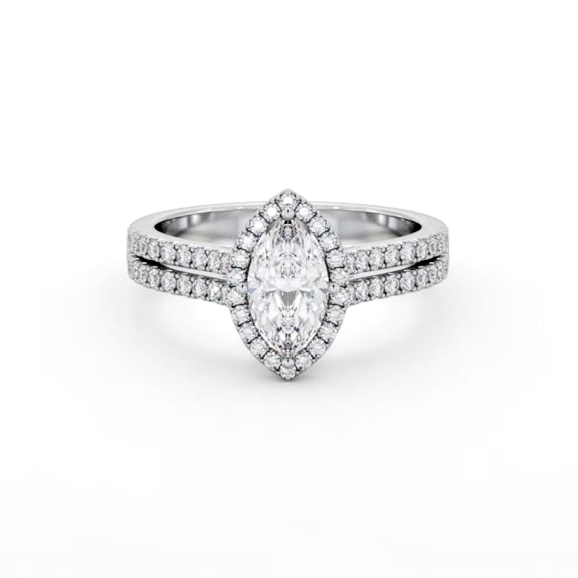 Halo Marquise Diamond Engagement Ring 18K White Gold - Ellery ENMA36_WG_HAND
