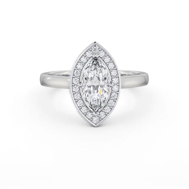 Halo Marquise Diamond Engagement Ring 18K White Gold - Michal ENMA37_WG_HAND