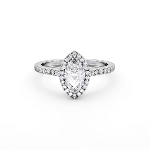 Halo Marquise Diamond Engagement Ring 18K White Gold - Amoura ENMA38_WG_HAND