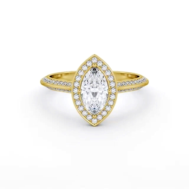 Halo Marquise Diamond Engagement Ring 18K Yellow Gold - Damaris ENMA39_YG_HAND