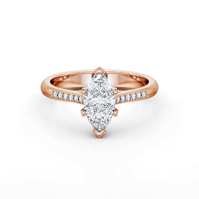 Marquise Diamond Engagement Ring 18K Rose Gold Solitaire With Side Stones - Lainey ENMA5S_RG_HAND