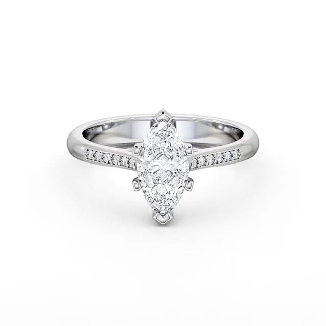 Marquise Diamond Engagement Ring Palladium Solitaire With Side Stones - Lainey ENMA5S_WG_HAND