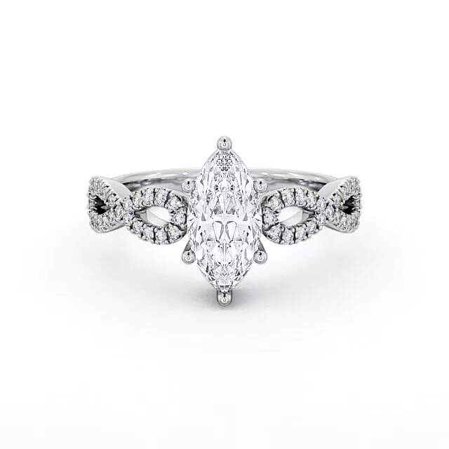 Marquise Diamond Engagement Ring 18K White Gold Solitaire With Side Stones - Mishka ENMA6_WG_HAND