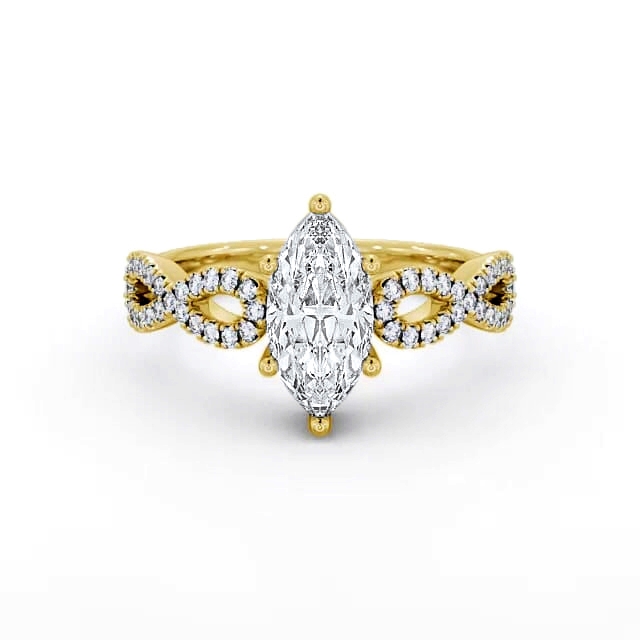 Marquise Diamond Engagement Ring 18K Yellow Gold Solitaire With Side Stones - Mishka ENMA6_YG_HAND