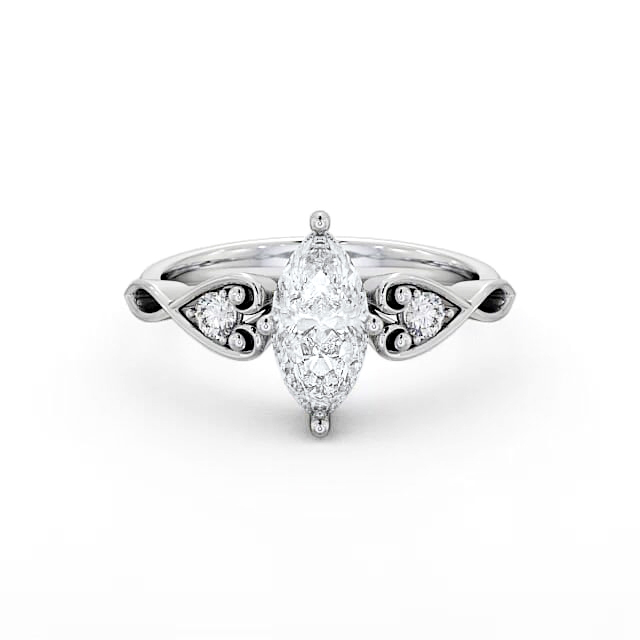 Marquise Diamond Engagement Ring 18K White Gold Solitaire With Side Stones - Celestine ENMA9S_WG_HAND