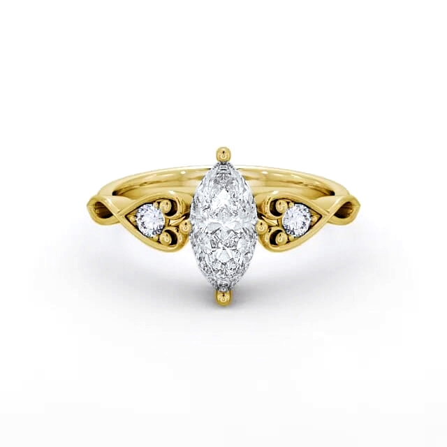Marquise Diamond Engagement Ring 18K Yellow Gold Solitaire With Side Stones - Celestine ENMA9S_YG_HAND