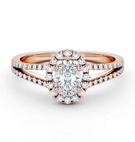 Halo Oval Diamond Split Band Engagement Ring 18K Rose Gold ENOV10_RG_THUMB1