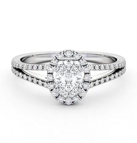 Halo Oval Diamond Split Band Engagement Ring 18K White Gold ENOV10_WG_THUMB1