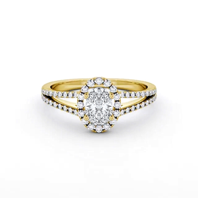 Halo Oval Diamond Engagement Ring 9K Yellow Gold - Zuleika ENOV10_YG_HAND