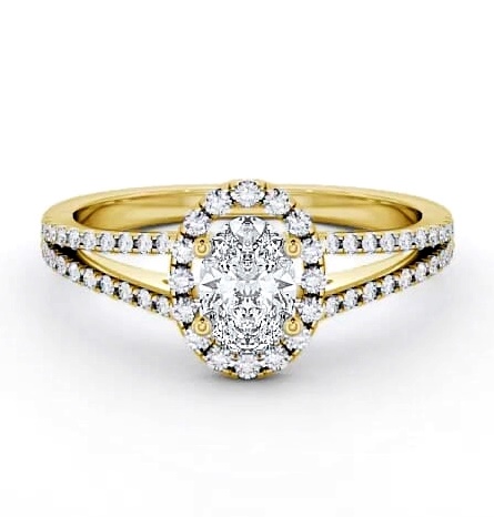 Halo Oval Diamond Split Band Engagement Ring 9K Yellow Gold ENOV10_YG_THUMB1