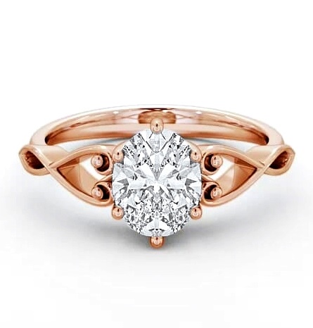Oval Diamond with Heart Band Engagement Ring 18K Rose Gold Solitaire ENOV11_RG_THUMB1