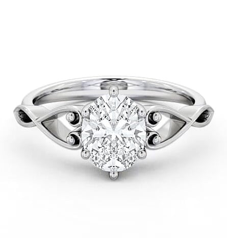Oval Diamond with Heart Band Engagement Ring 18K White Gold Solitaire ENOV11_WG_THUMB2 