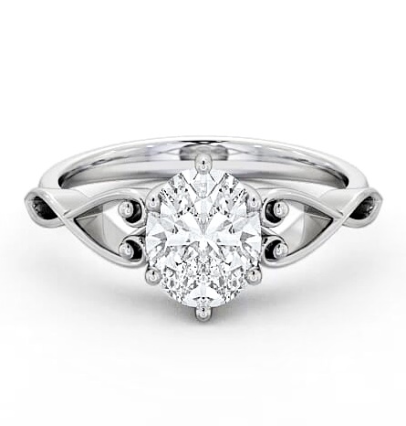 Oval Diamond with Heart Band Engagement Ring 9K White Gold Solitaire ENOV11_WG_THUMB1