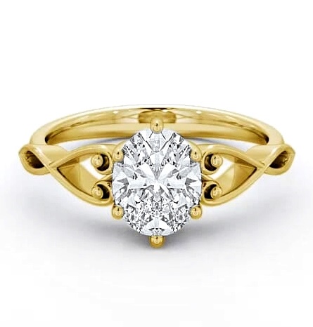 Oval Diamond with Heart Band Engagement Ring 9K Yellow Gold Solitaire ENOV11_YG_THUMB1