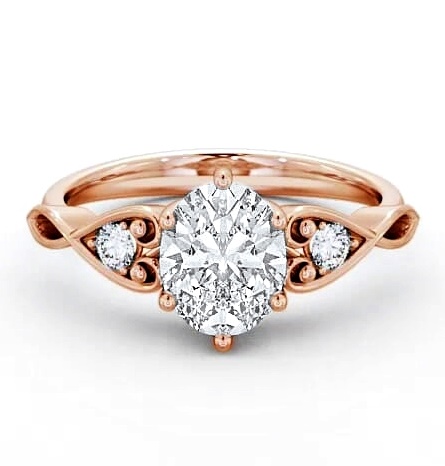 Oval Diamond with Heart Band Engagement Ring 9K Rose Gold Solitaire ENOV11S_RG_THUMB1