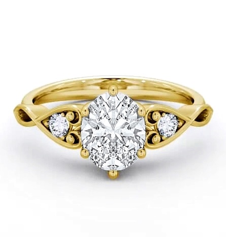Oval Diamond with Heart Band Engagement Ring 18K Yellow Gold Solitaire ENOV11S_YG_THUMB1