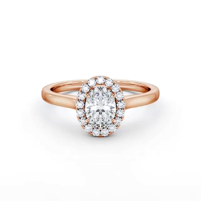 Halo Oval Diamond Engagement Ring 18K Rose Gold - Bailey ENOV12_RG_HAND