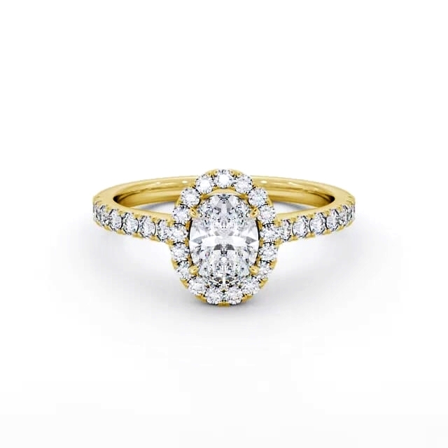 Halo Oval Diamond Engagement Ring 18K Yellow Gold - Lilliana ENOV13_YG_HAND