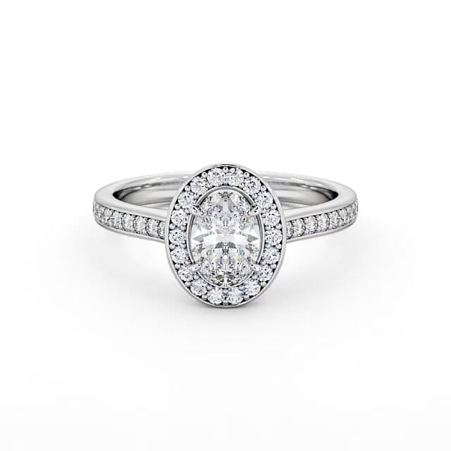 Halo Oval Diamond Engagement Ring 18K White Gold - Ivonne ENOV14_WG_HAND