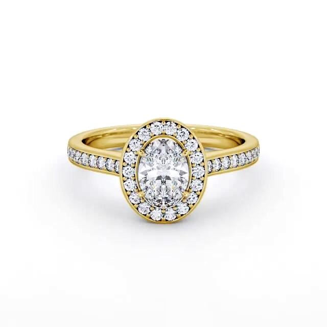 Halo Oval Diamond Engagement Ring 18K Yellow Gold - Ivonne ENOV14_YG_HAND