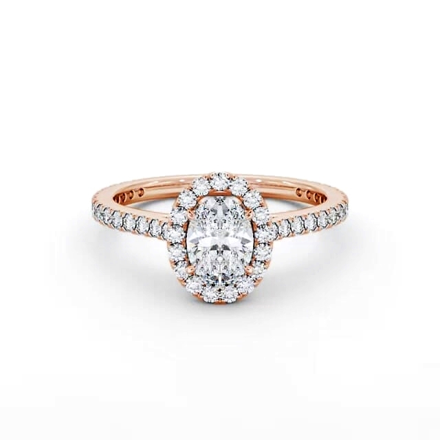 Halo Oval Diamond Engagement Ring 18K Rose Gold - Langley ENOV15_RG_HAND