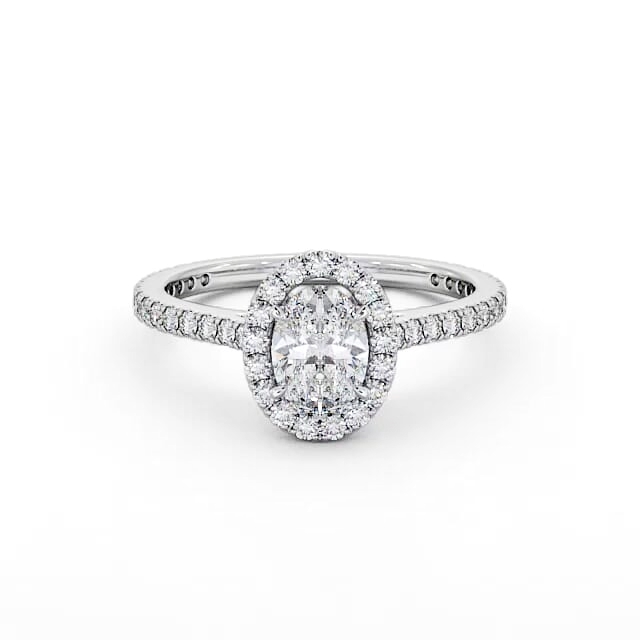 Halo Oval Diamond Engagement Ring 18K White Gold - Langley ENOV15_WG_HAND