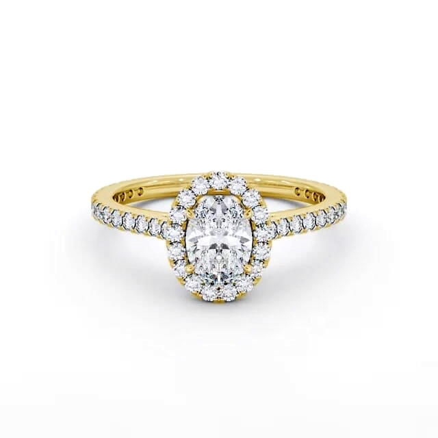 Halo Oval Diamond Engagement Ring 18K Yellow Gold - Langley ENOV15_YG_HAND